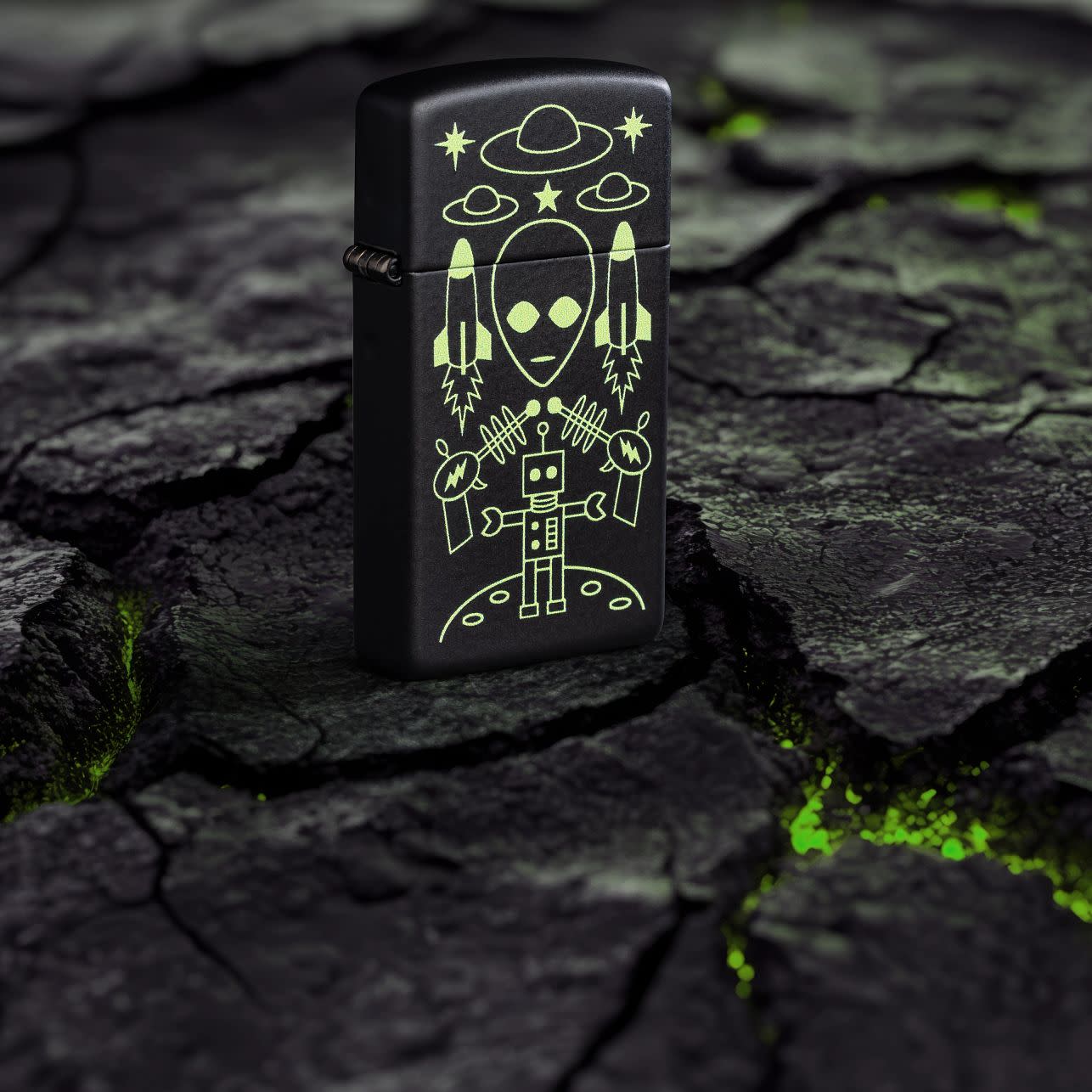 Zippo Alien Invasion Design Slim® Black Matte Windproof Lighter
