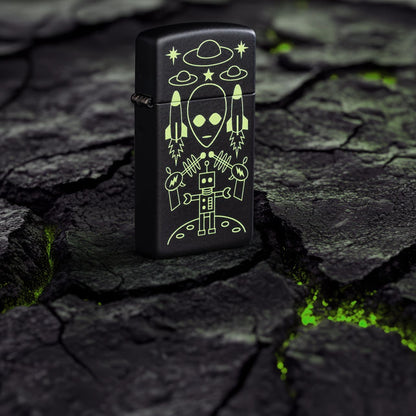 Zippo Alien Invasion Design Slim® Black Matte Windproof Lighter