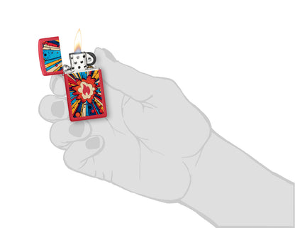 Zippo Comic Blast Design Slim Red Matte Windproof Lighter