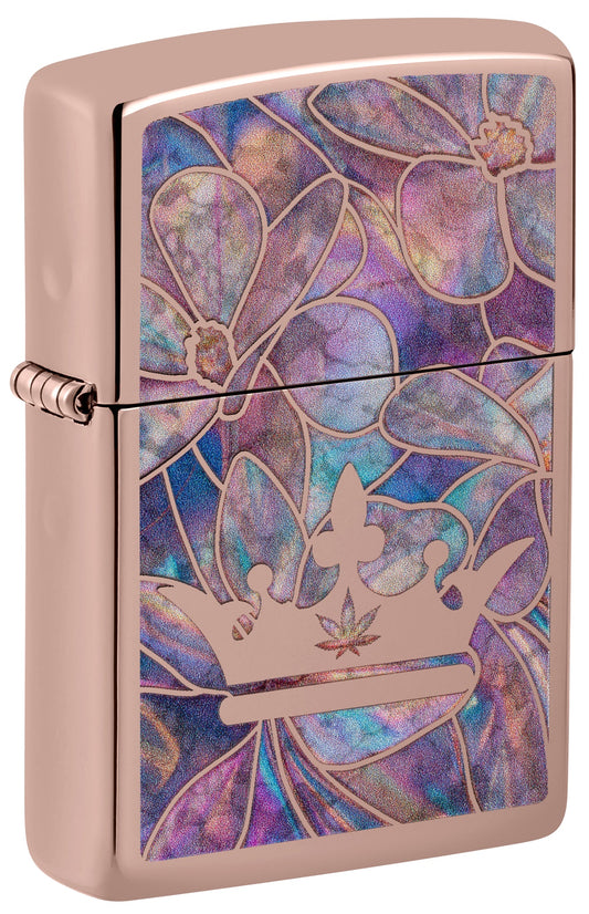 Zippo Queen of Bud Opal Crown Design High Polish Rose Gold Windproof Lighter