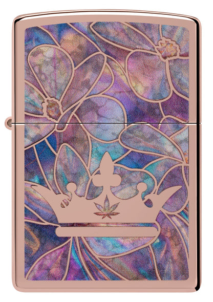 Zippo Queen of Bud Opal Crown Design High Polish Rose Gold Windproof Lighter