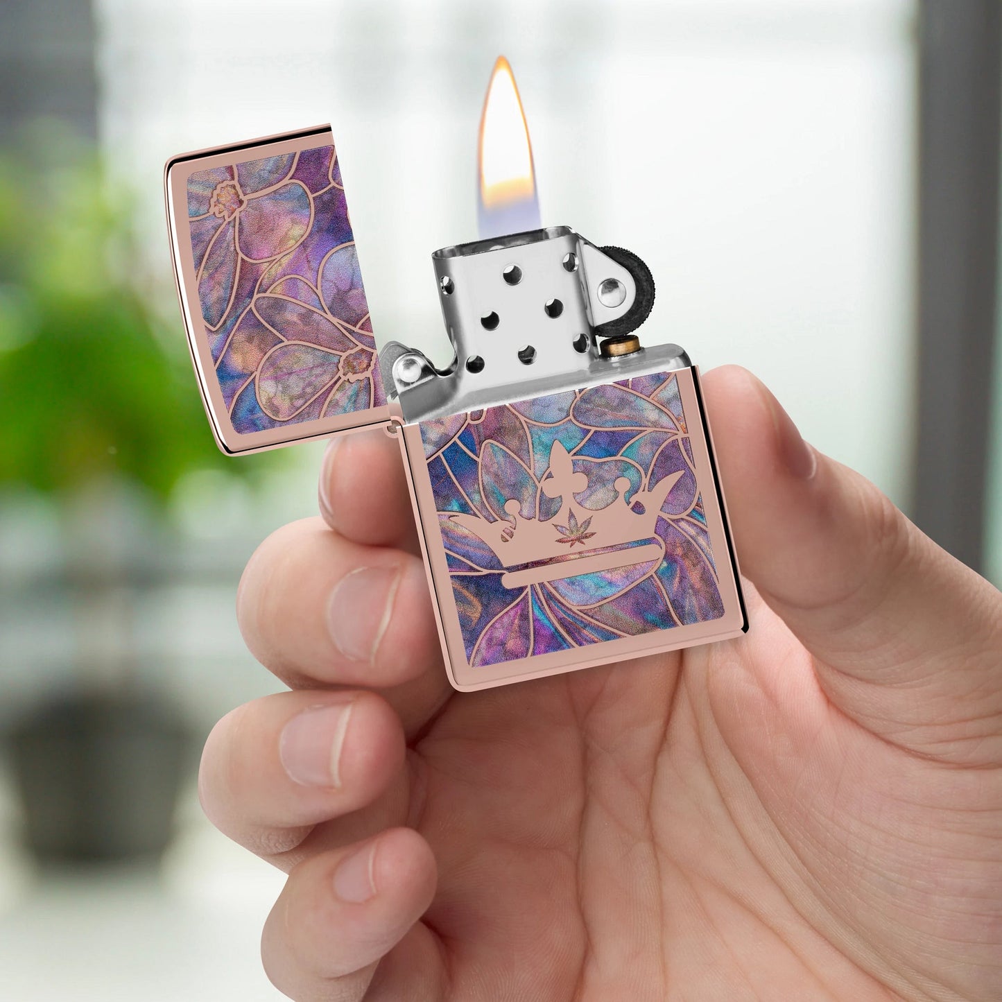 Zippo Queen of Bud Opal Crown Design High Polish Rose Gold Windproof Lighter
