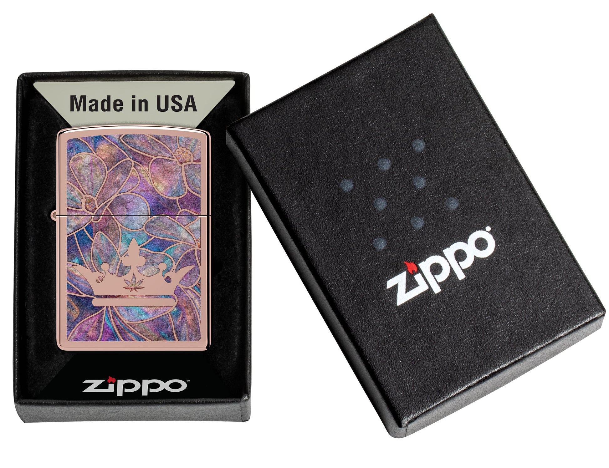Zippo Queen of Bud Opal Crown Design High Polish Rose Gold Windproof Lighter