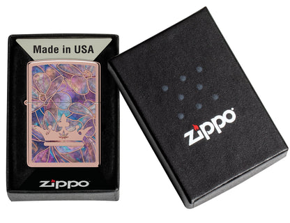 Zippo Queen of Bud Opal Crown Design High Polish Rose Gold Windproof Lighter