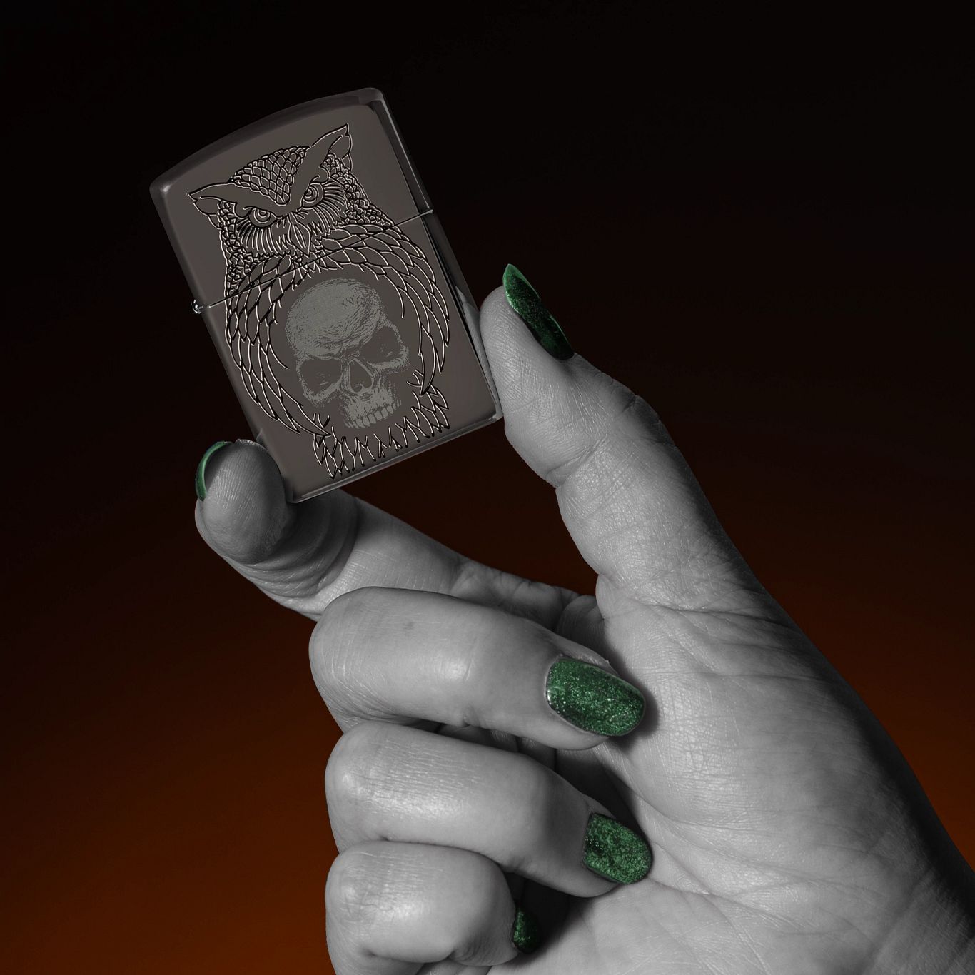 Zippo Night Owl Design Armor® Black Ice® Windproof Lighter