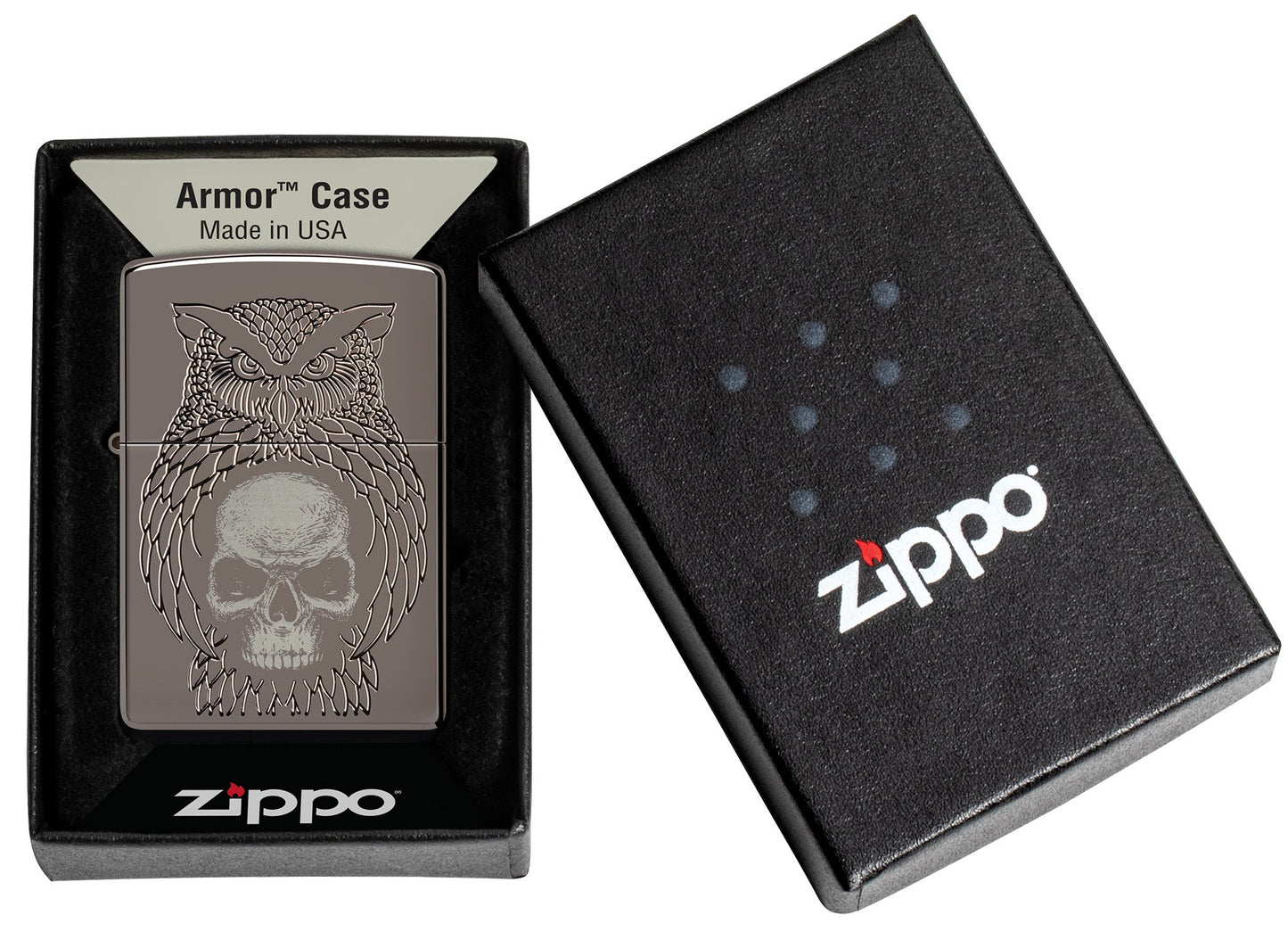 Zippo Night Owl Design Armor® Black Ice® Windproof Lighter