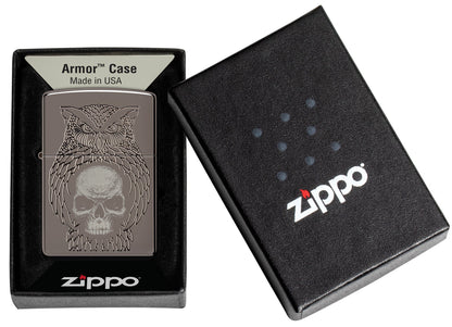 Zippo Night Owl Design Armor® Black Ice® Windproof Lighter