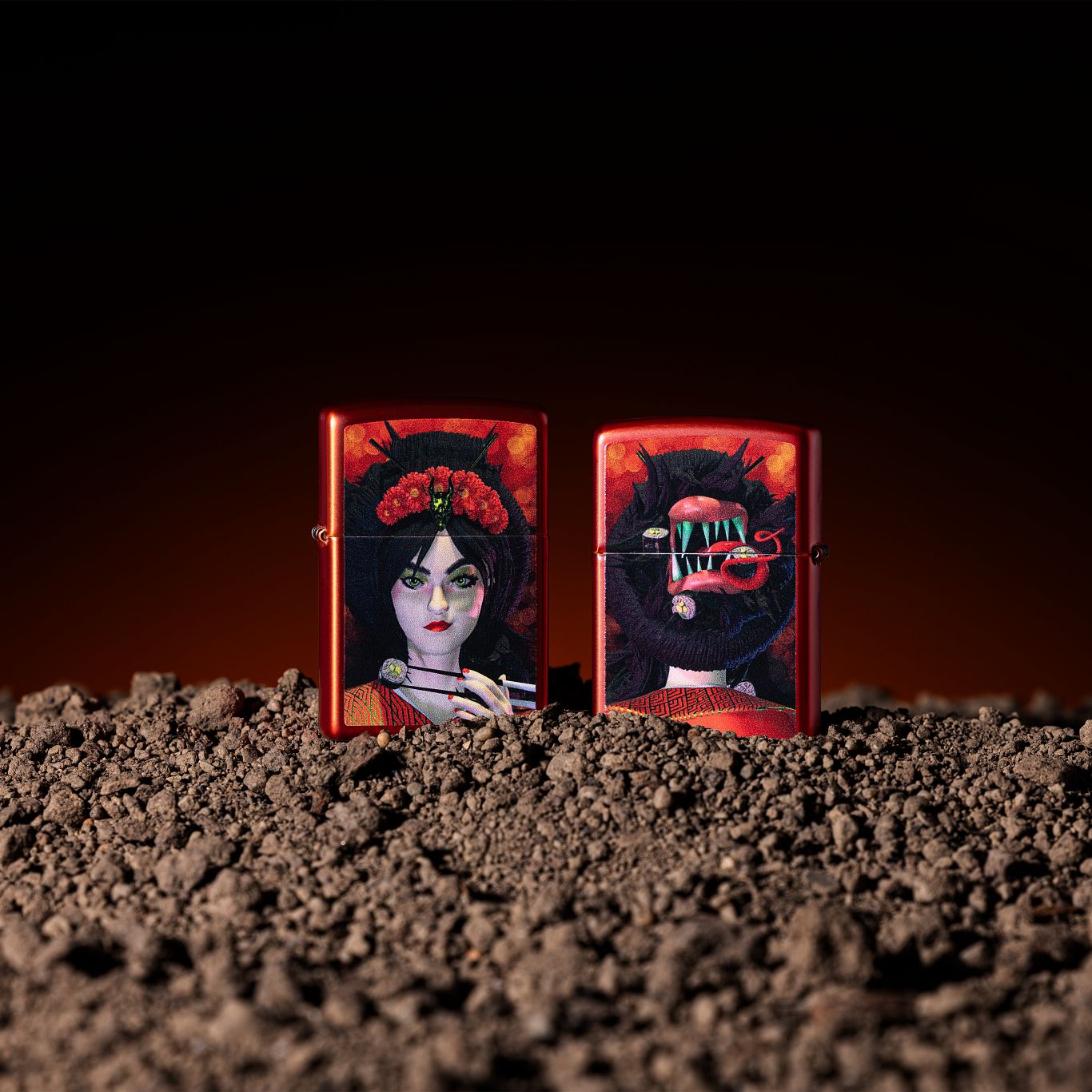 Zippo Dinner for Two Design Metallic Red Windproof Lighter