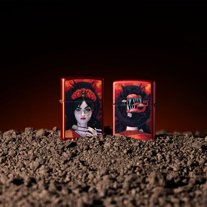 Zippo Dinner for Two Design Metallic Red Windproof Lighter
