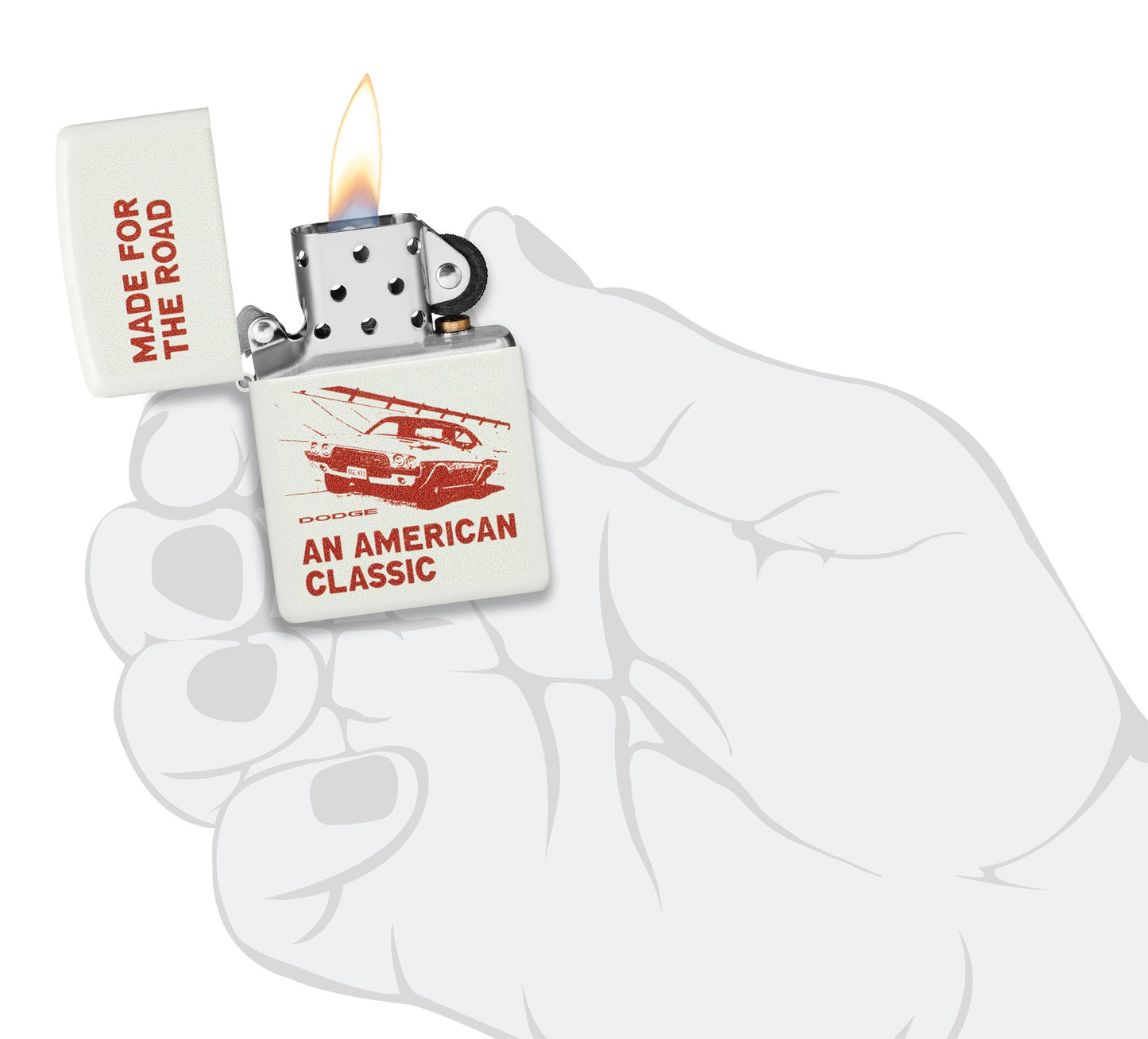 Zippo Dodge Made for the Road Design White Matte Windproof Lighter