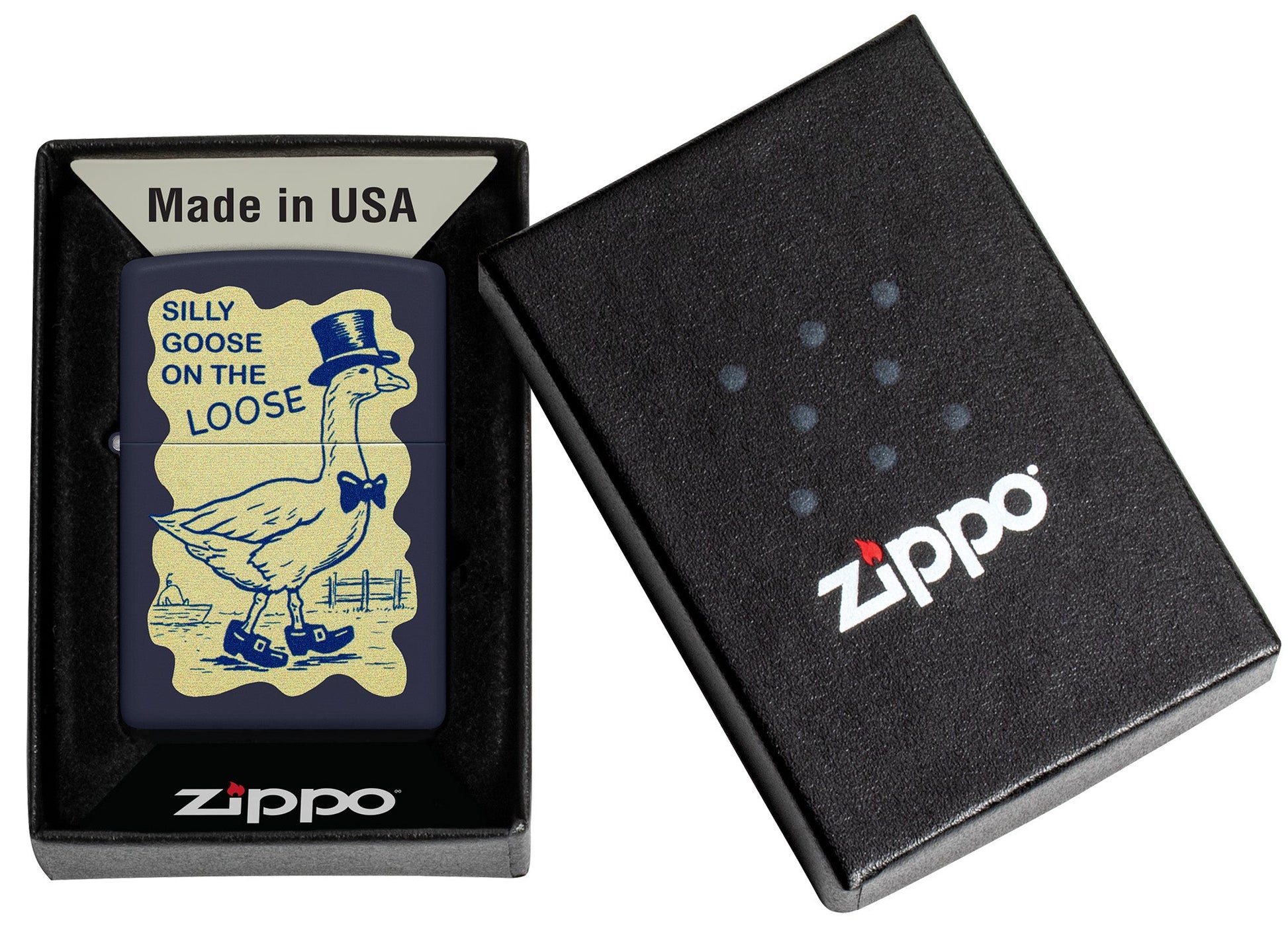 Zippo Silly Goose Design Navy Blue Matte Windproof Lighter