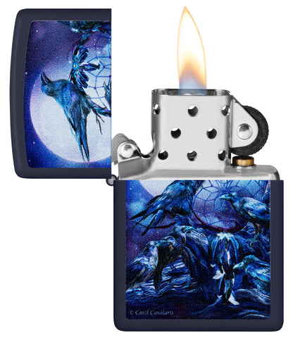 Zippo Carol Cavalaris Raven Dreams Design Blue Matte Windproof Lighter