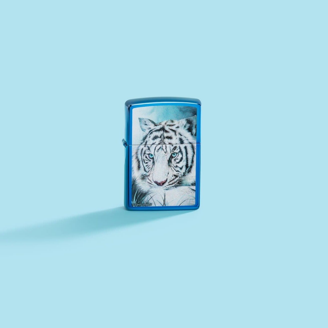 Zippo Carol Cavalaris White Tiger Design High Polish Blue Windproof Lighter