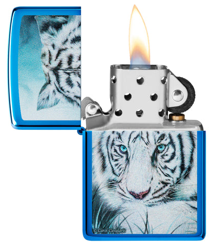 Zippo Carol Cavalaris White Tiger Design High Polish Blue Windproof Lighter