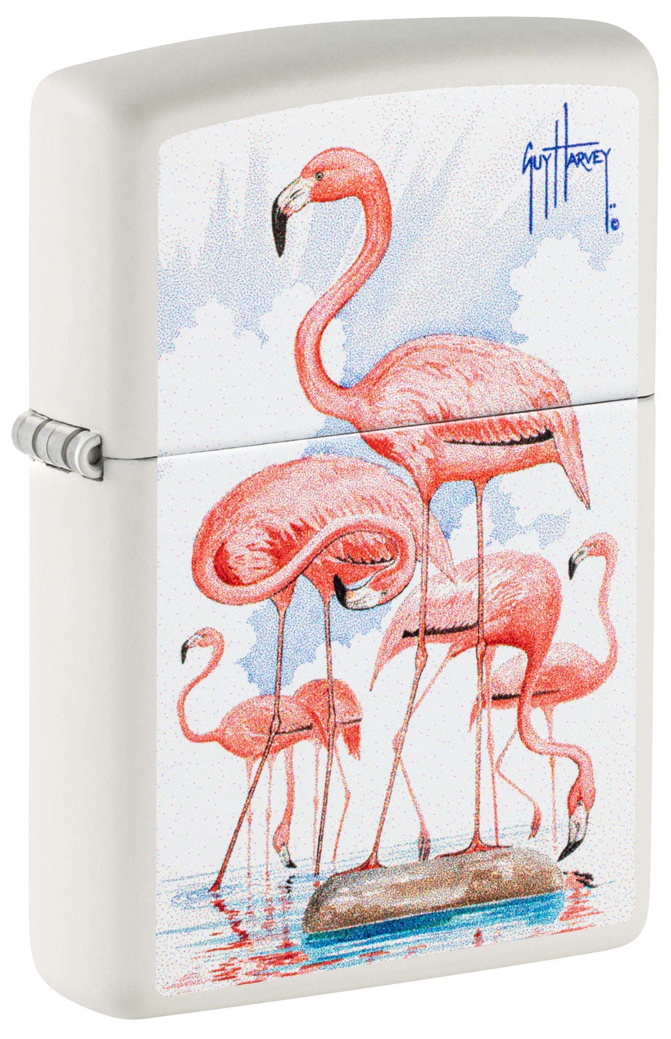 Zippo Guy Harvey Flamingos Design White Matte Windproof Lighter