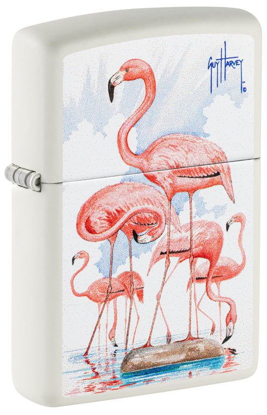 Zippo Guy Harvey Flamingos Design White Matte Windproof Lighter