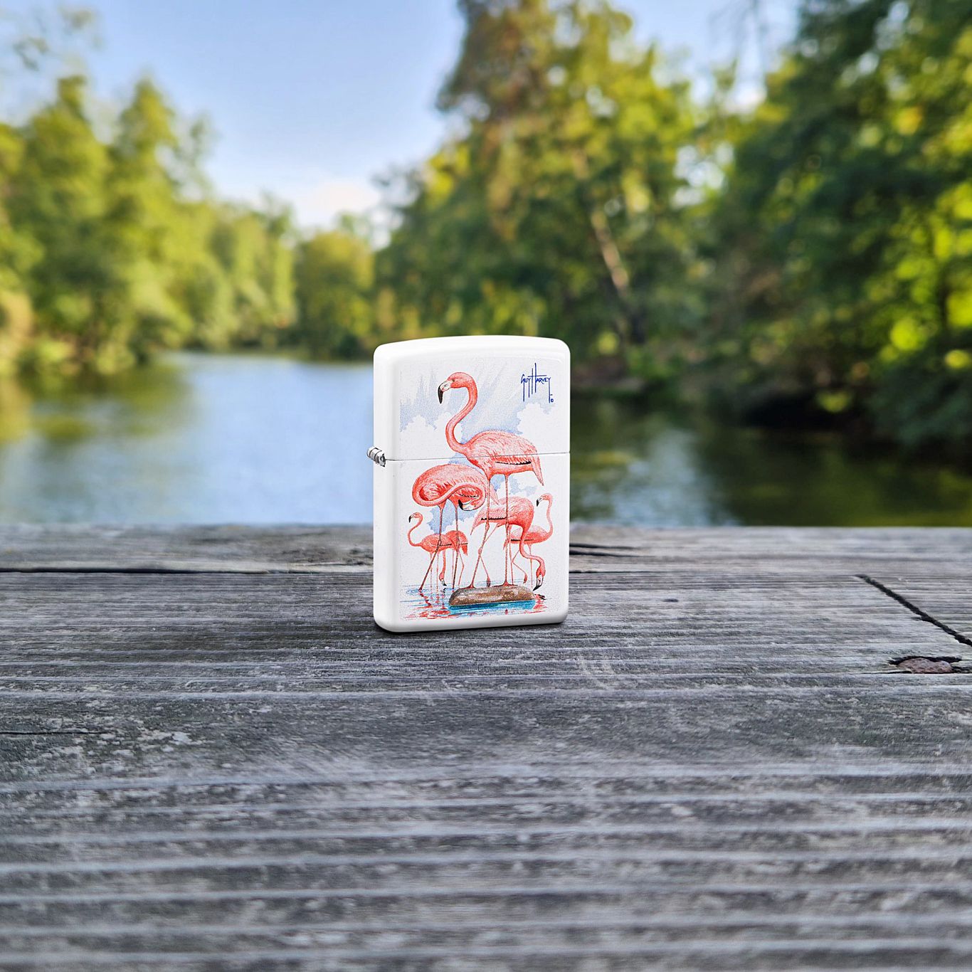 Zippo Guy Harvey Flamingos Design White Matte Windproof Lighter