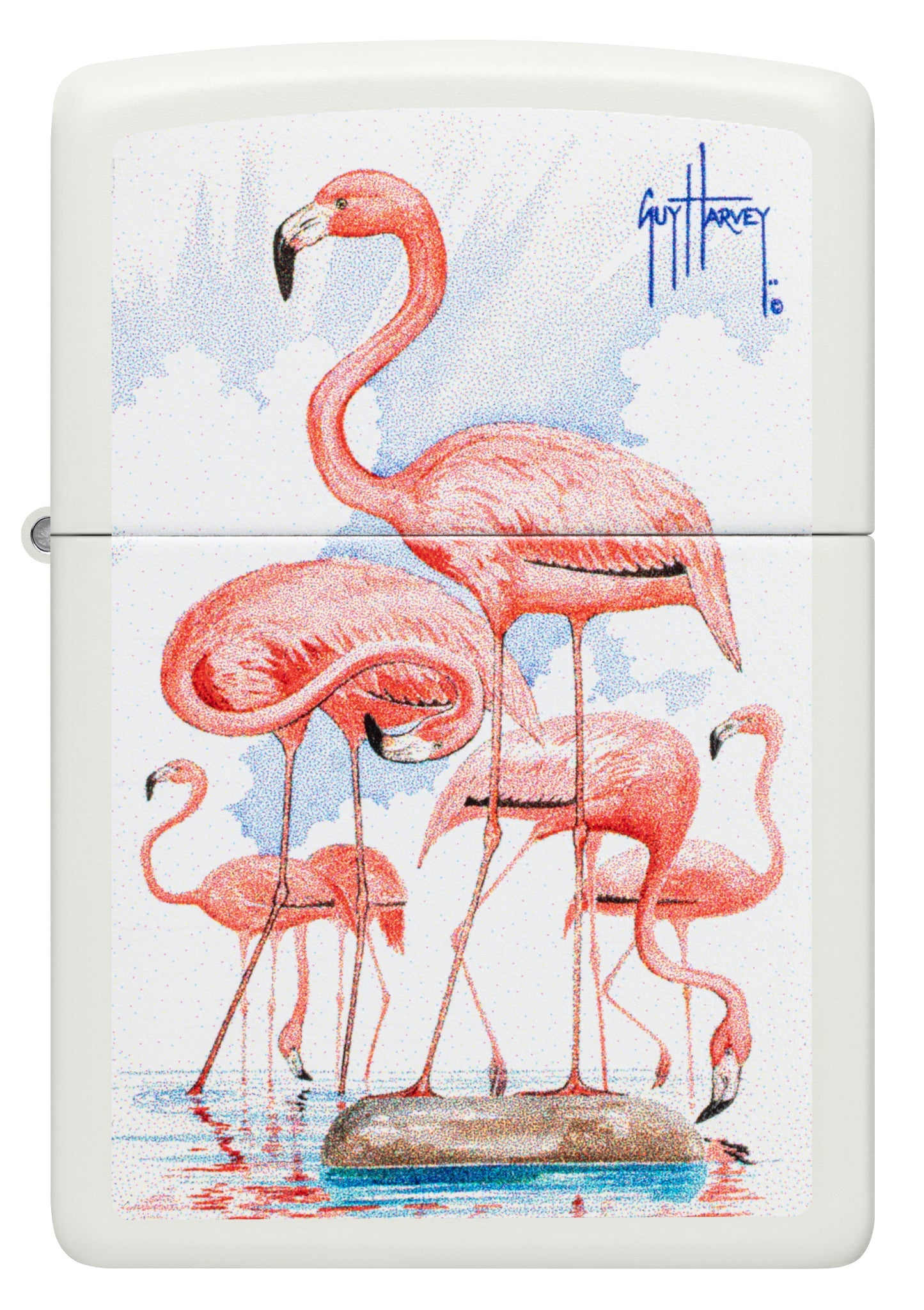 Zippo Guy Harvey Flamingos Design White Matte Windproof Lighter