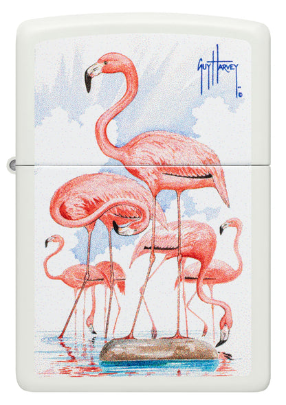 Zippo Guy Harvey Flamingos Design White Matte Windproof Lighter