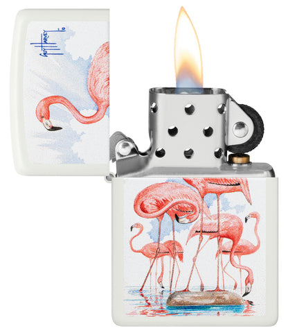 Zippo Guy Harvey Flamingos Design White Matte Windproof Lighter
