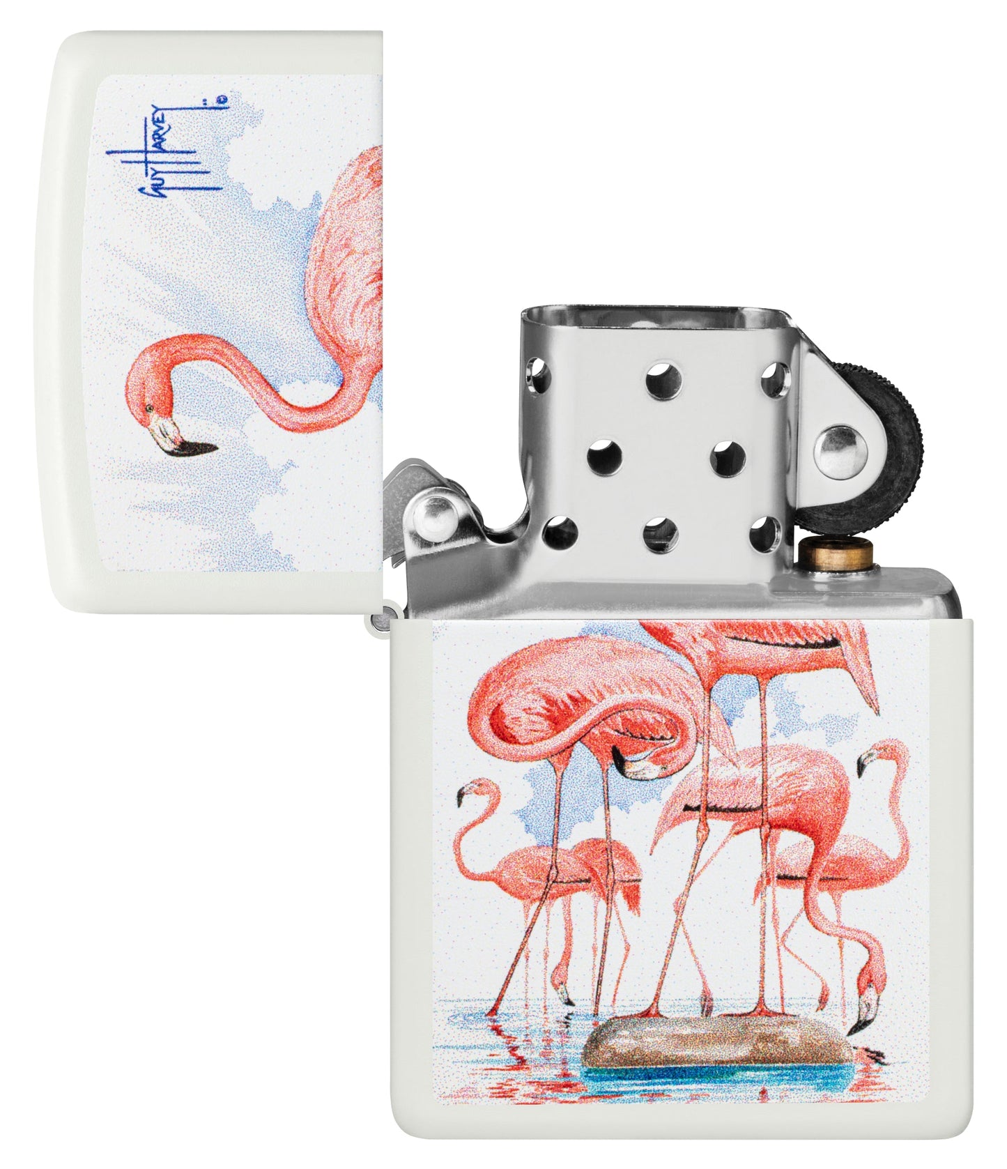 Zippo Guy Harvey Flamingos Design White Matte Windproof Lighter