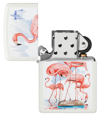 Zippo Guy Harvey Flamingos Design White Matte Windproof Lighter