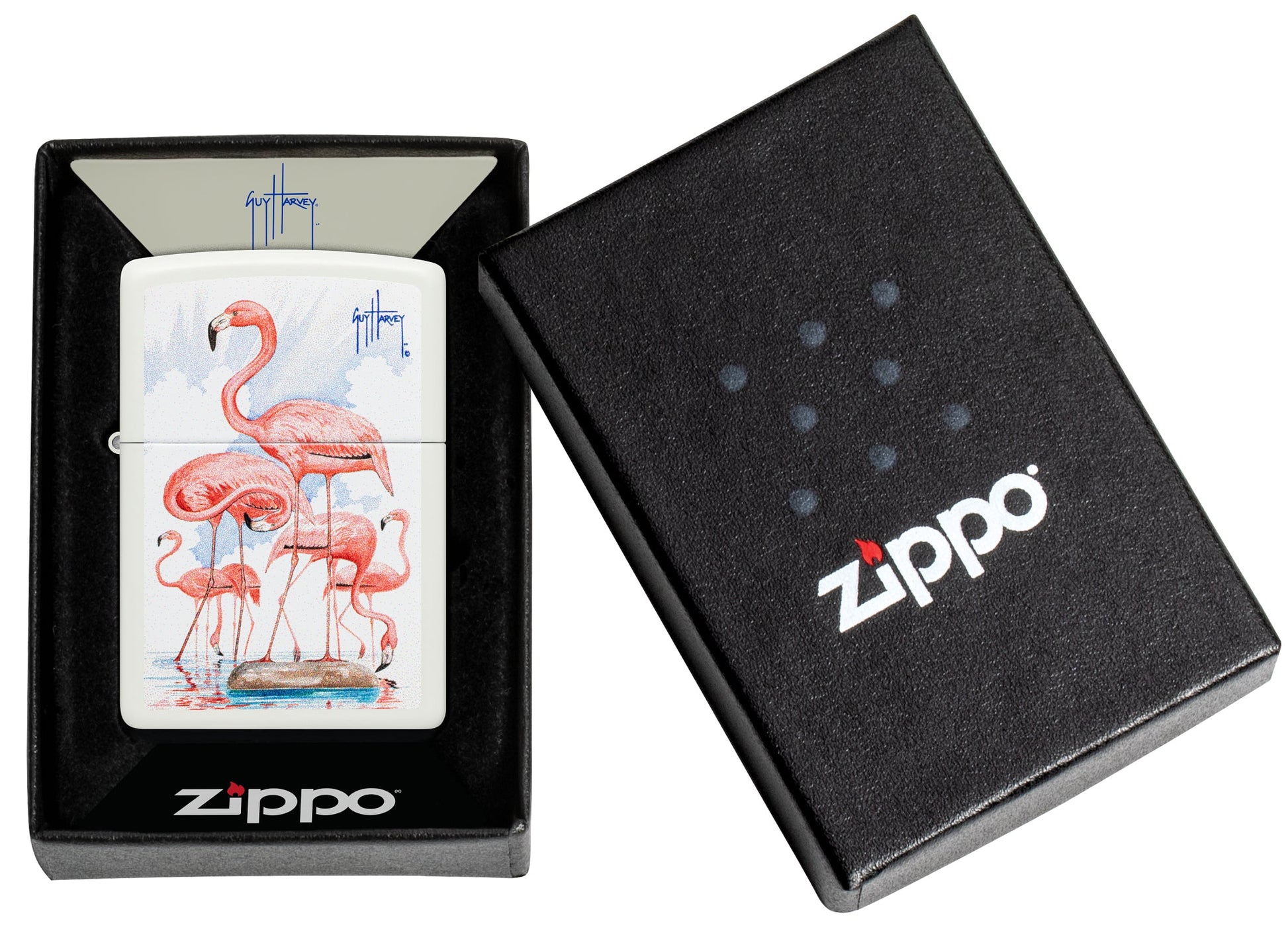 Zippo Guy Harvey Flamingos Design White Matte Windproof Lighter