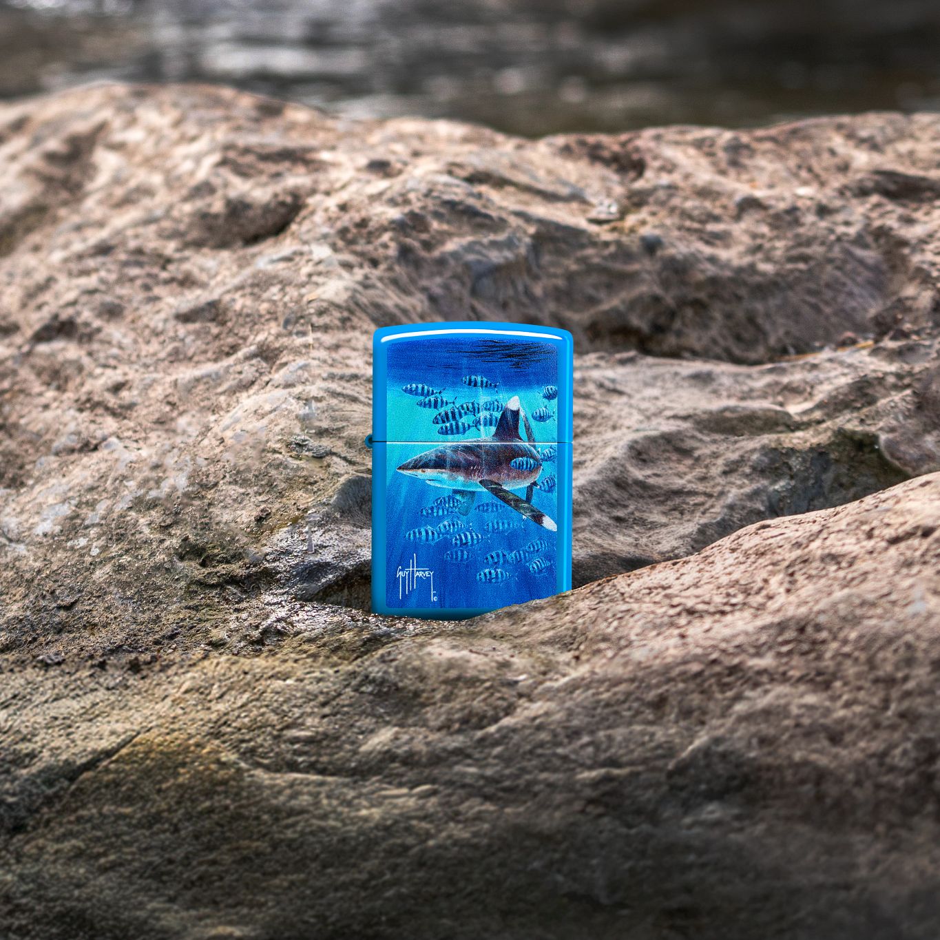 Zippo Guy Harvey Co-Pilot Design Sky Blue Matte Windproof Lighter