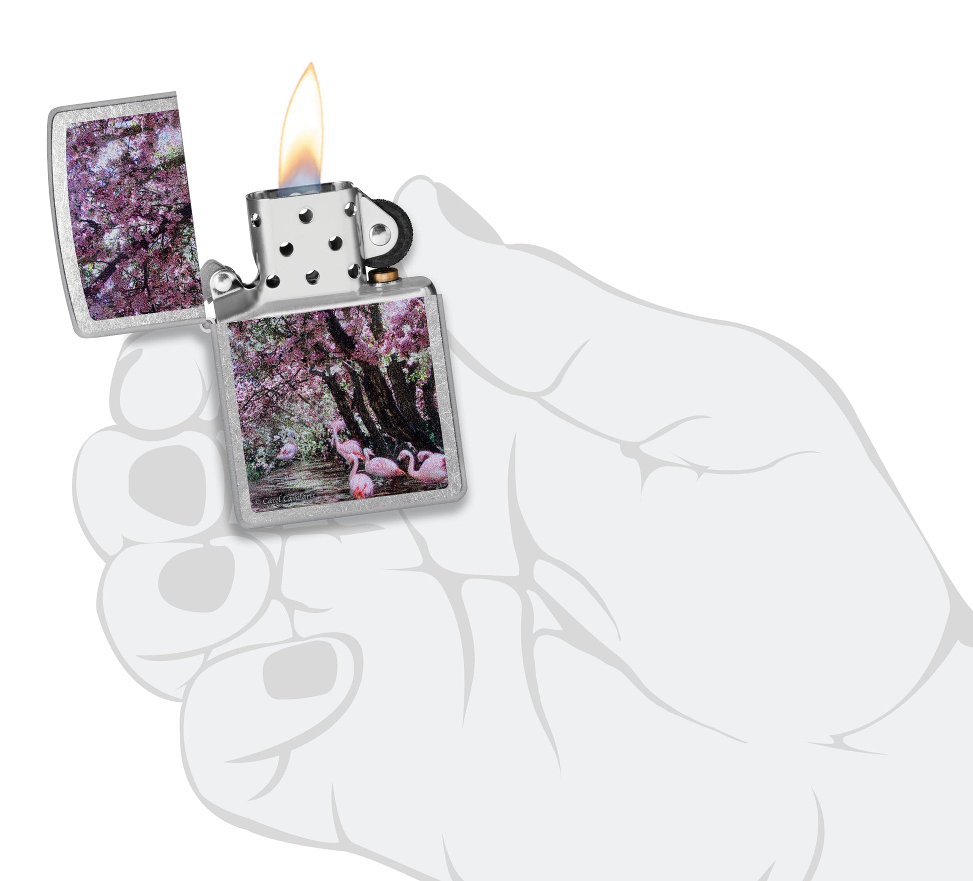Zippo Carol Cavalaris Flamingo Lagoon Design Street Chrome Windproof Lighter