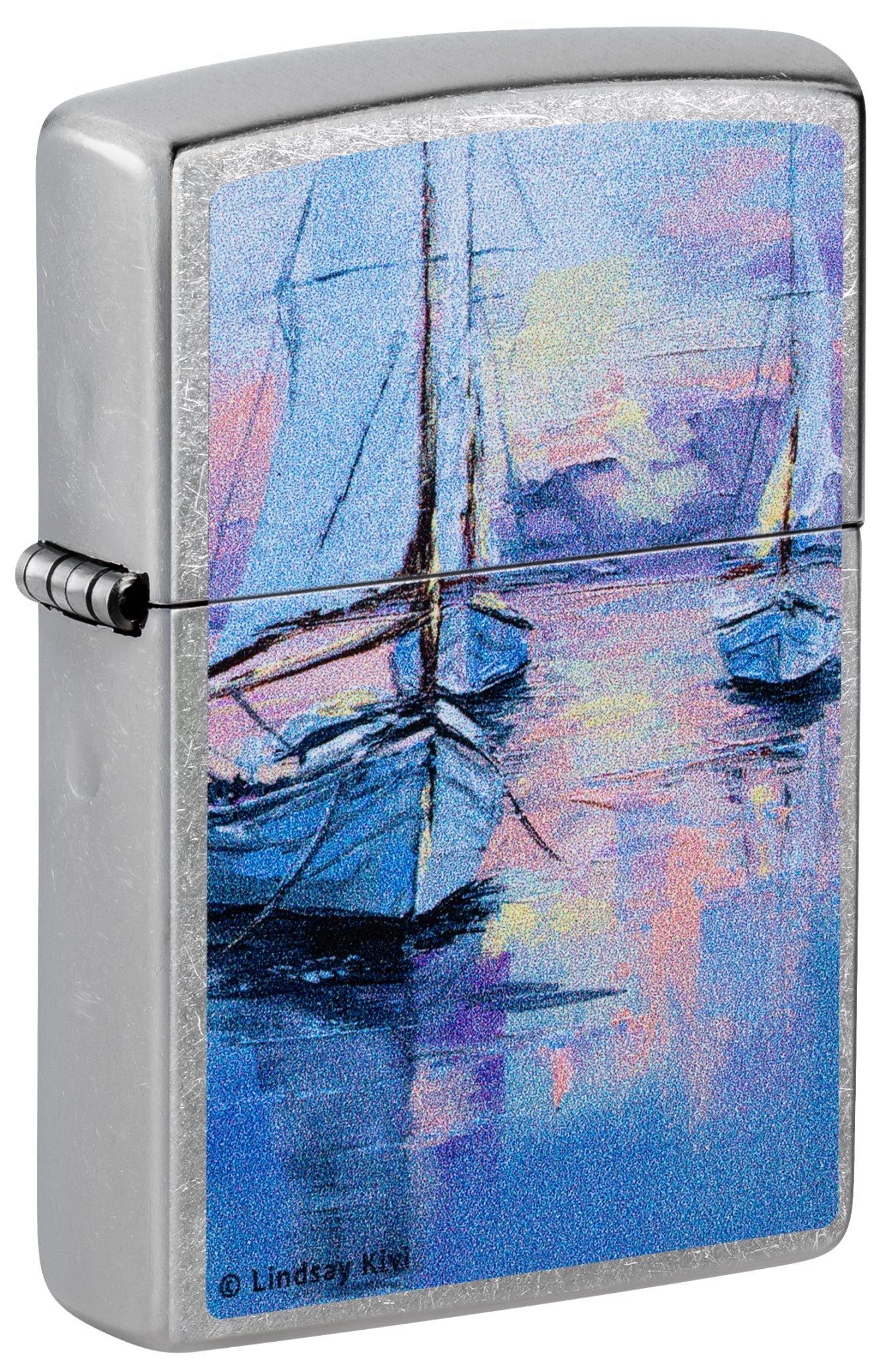 Zippo Lindsay Kivi Sailboats Design Street Chrome Windproof Lighter