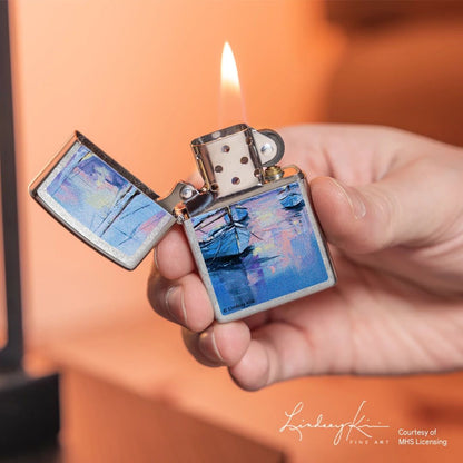 Zippo Lindsay Kivi Sailboats Design Street Chrome Windproof Lighter