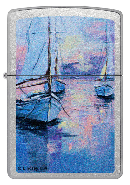 Zippo Lindsay Kivi Sailboats Design Street Chrome Windproof Lighter
