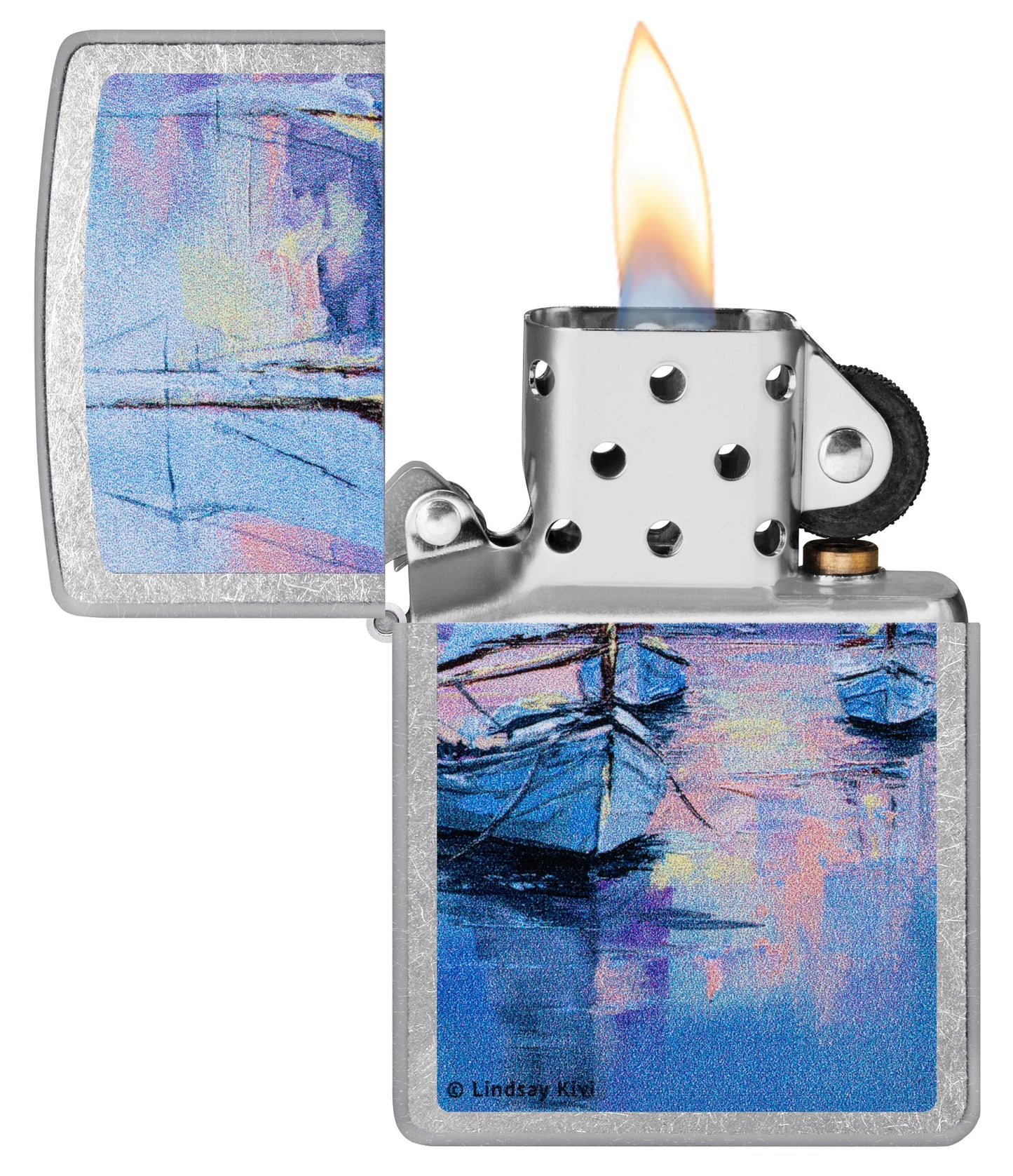 Zippo Lindsay Kivi Sailboats Design Street Chrome Windproof Lighter