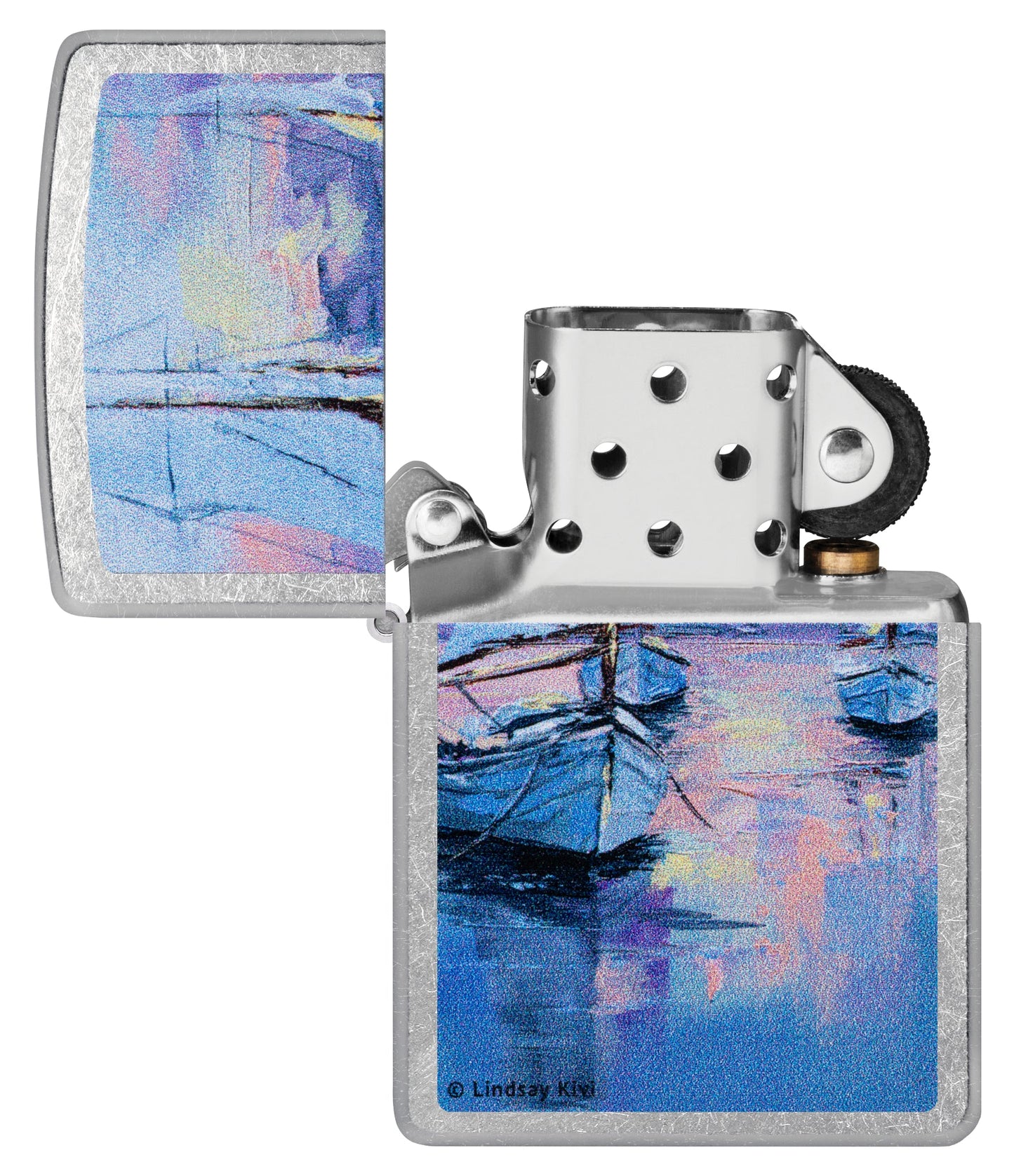 Zippo Lindsay Kivi Sailboats Design Street Chrome Windproof Lighter