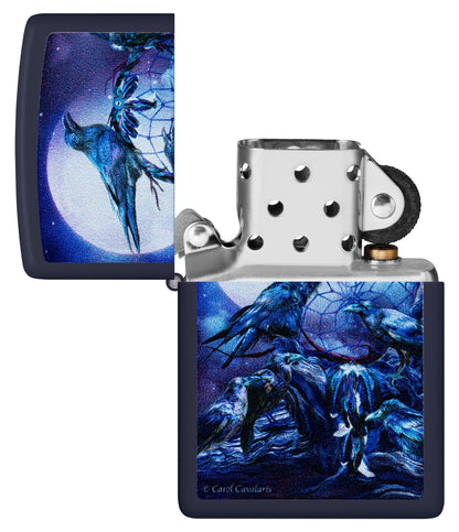 Zippo Carol Cavalaris Raven Dreams Design Blue Matte Windproof Lighter