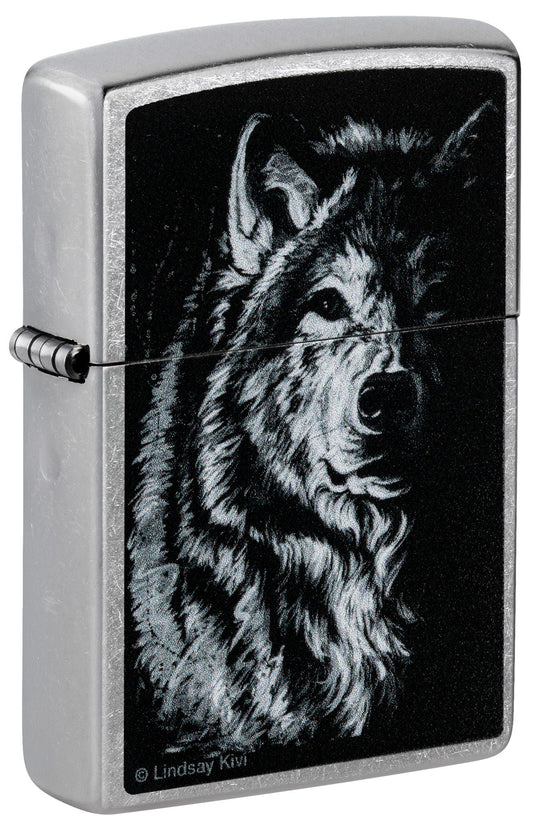Zippo Lindsay Kivi Shadow Wolf Design Street Chrome Windproof Lighter