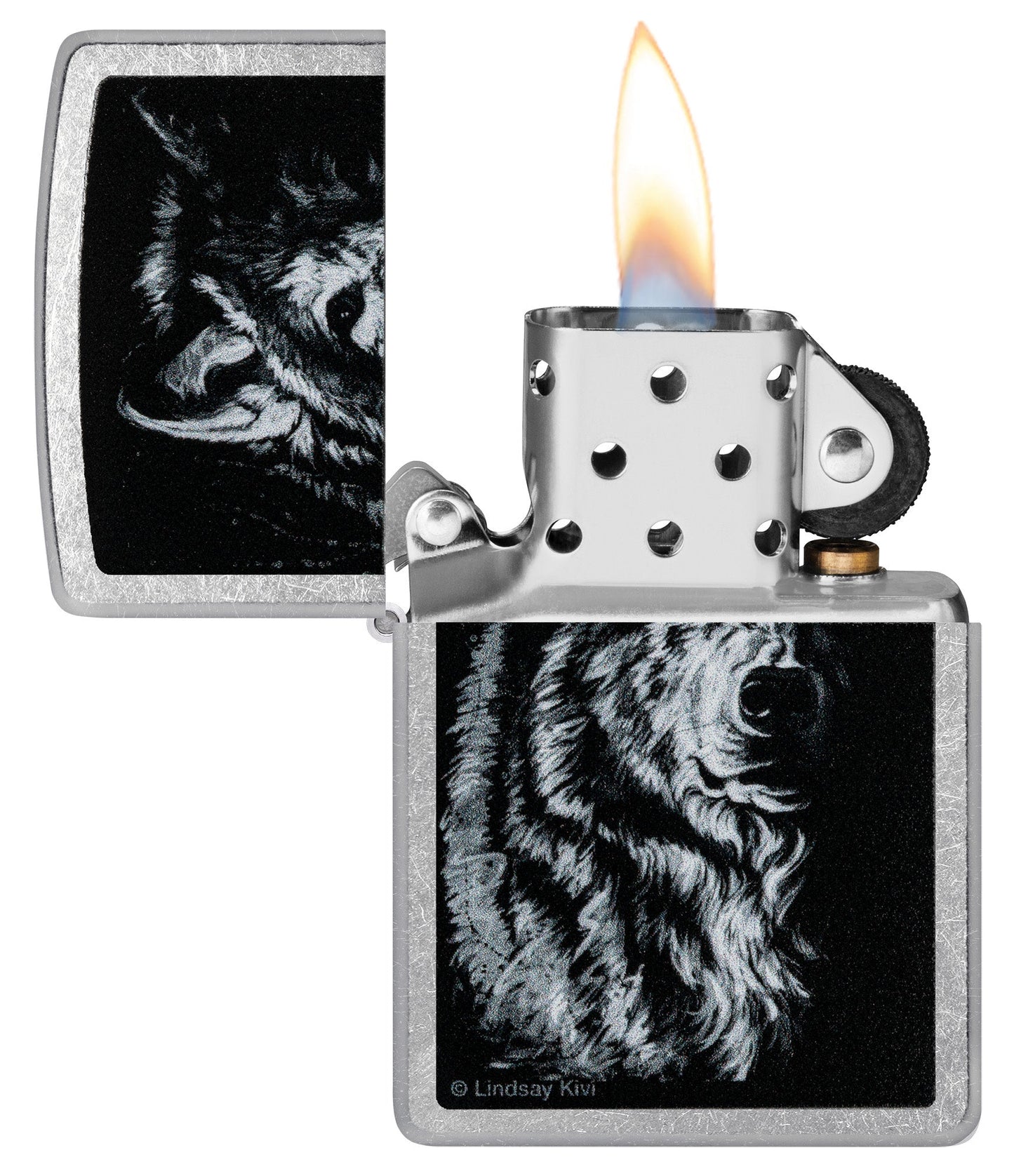 Zippo Lindsay Kivi Shadow Wolf Design Street Chrome Windproof Lighter