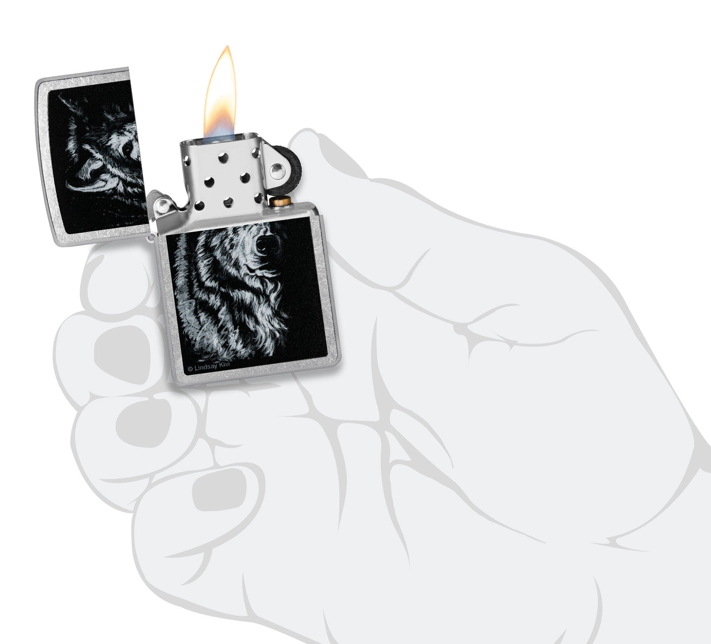 Zippo Lindsay Kivi Shadow Wolf Design Street Chrome Windproof Lighter