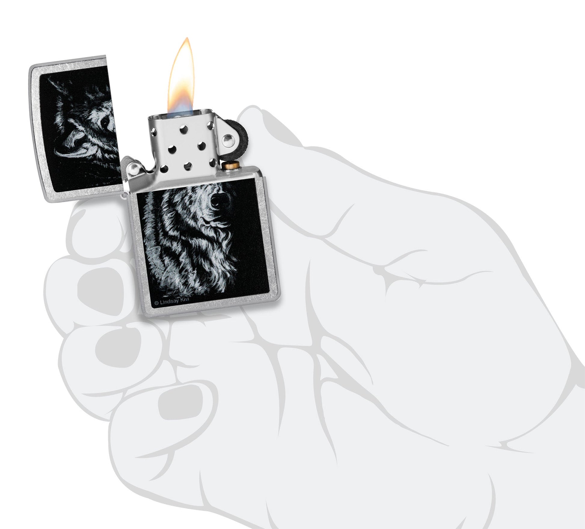 Zippo Lindsay Kivi Shadow Wolf Design Street Chrome Windproof Lighter