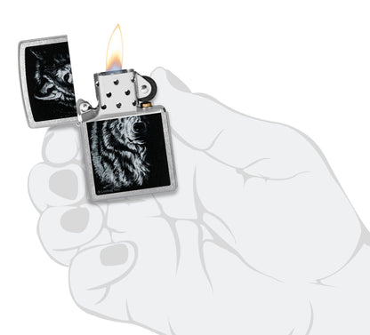 Zippo Lindsay Kivi Shadow Wolf Design Street Chrome Windproof Lighter