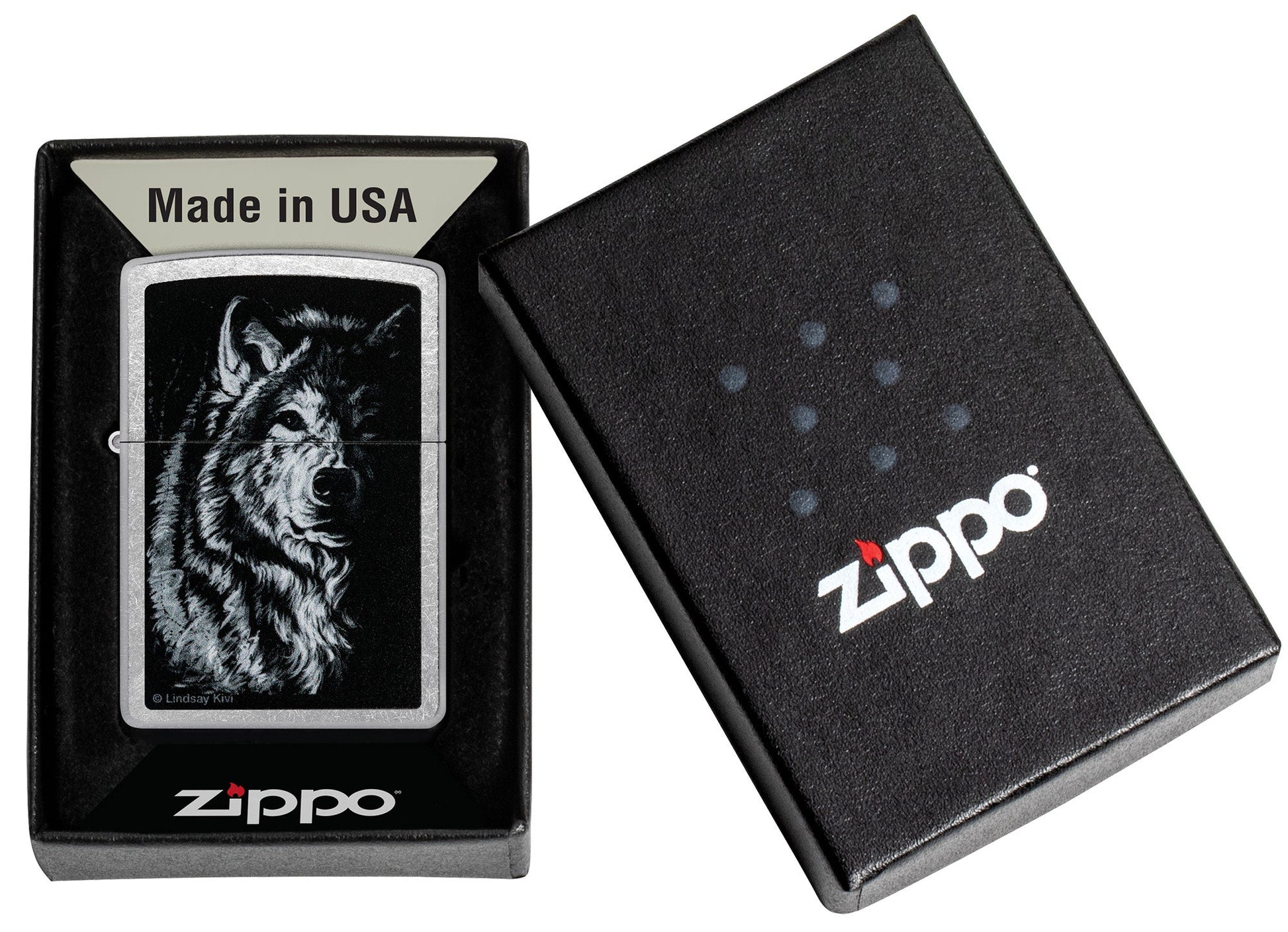 Zippo Lindsay Kivi Shadow Wolf Design Street Chrome Windproof Lighter