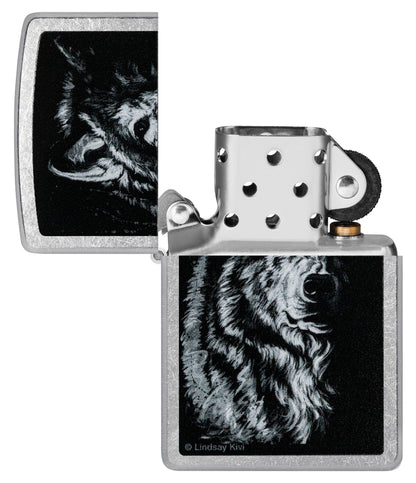 Zippo Lindsay Kivi Shadow Wolf Design Street Chrome Windproof Lighter