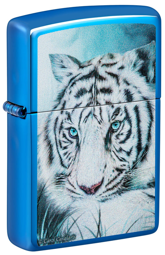 Zippo Carol Cavalaris White Tiger Design High Polish Blue Windproof Lighter