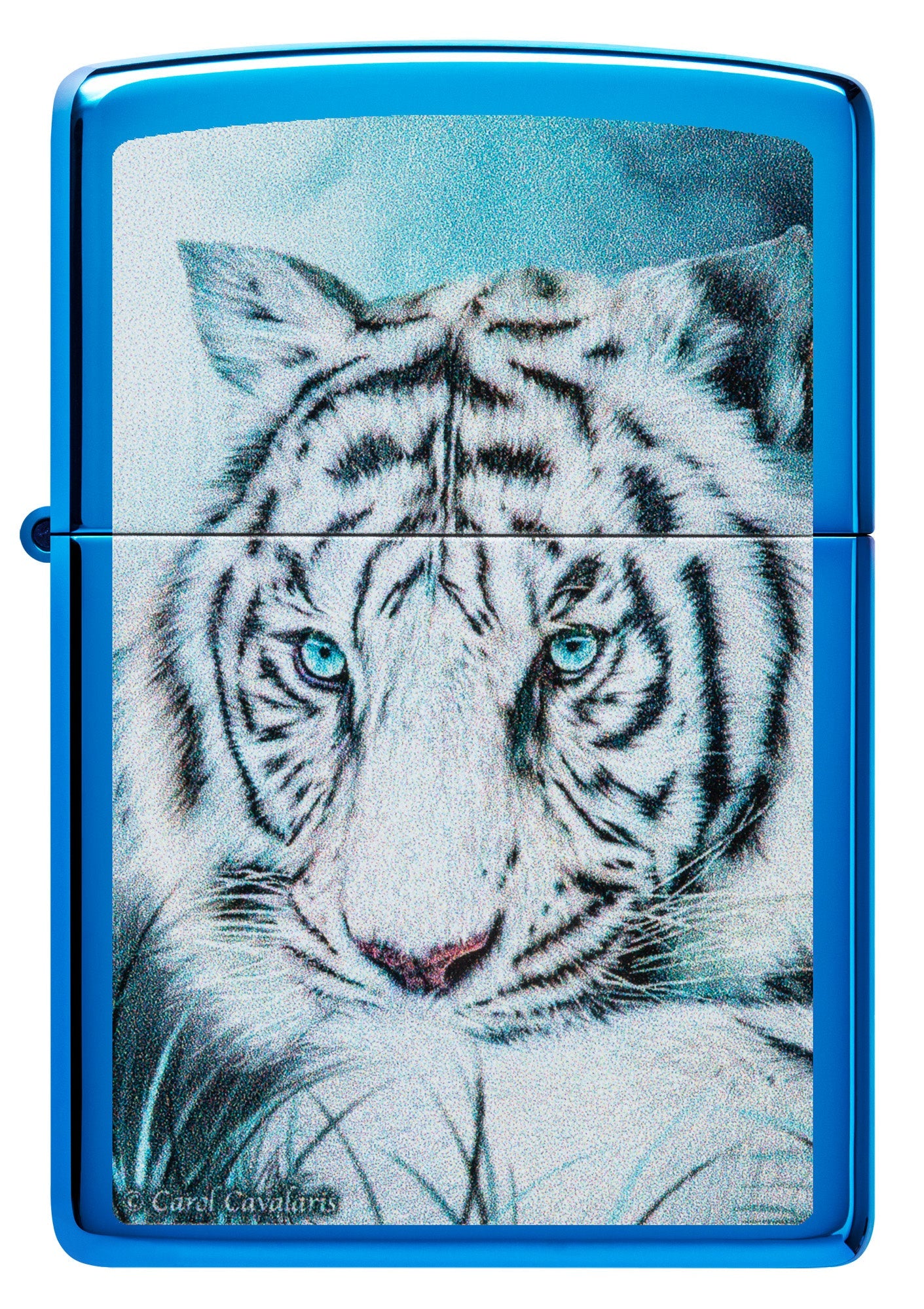 Zippo Carol Cavalaris White Tiger Design High Polish Blue Windproof Lighter