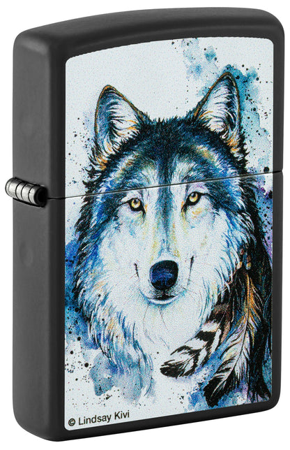 Zippo Lindsay Kivi Good Wolf Design Black Matte Windproof Lighter
