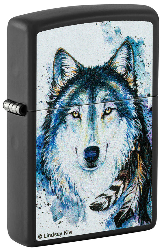 Zippo Lindsay Kivi Good Wolf Design Black Matte Windproof Lighter