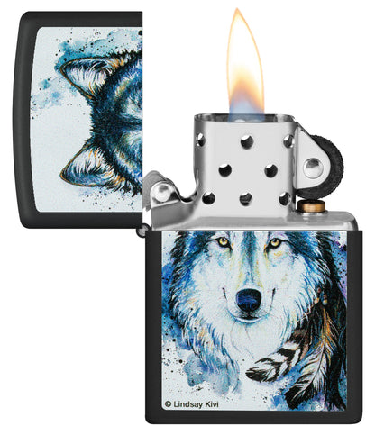 Zippo Lindsay Kivi Good Wolf Design Black Matte Windproof Lighter
