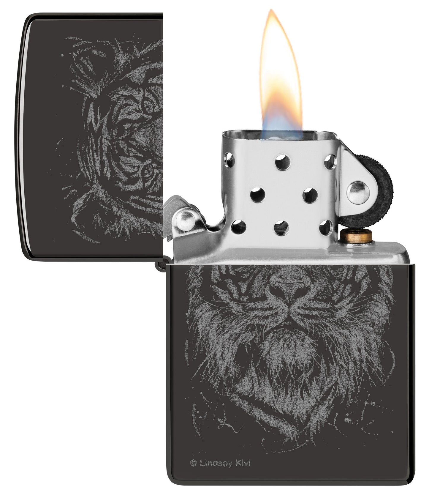 Zippo Lindsay Kivi The Big Cat Design High Polish Black Windproof Lighter