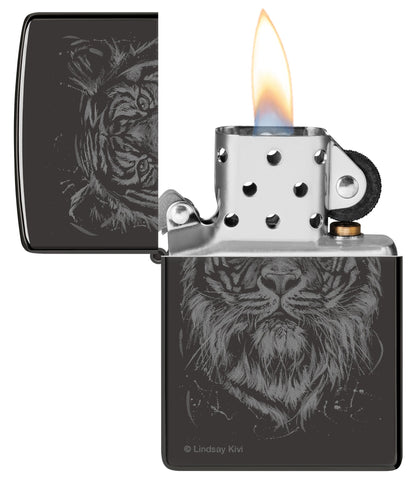 Zippo Lindsay Kivi The Big Cat Design High Polish Black Windproof Lighter