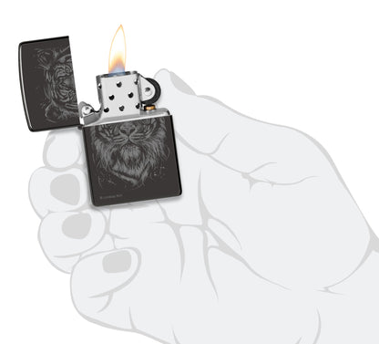 Zippo Lindsay Kivi The Big Cat Design High Polish Black Windproof Lighter